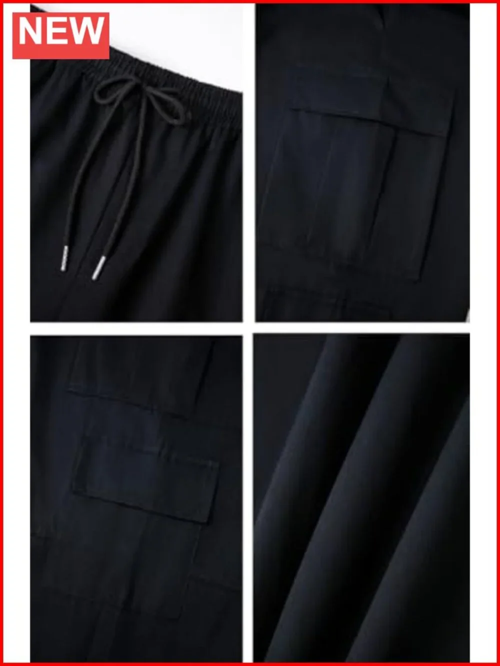 Mens Cargo Pants Drawstring Elastic Waist Casual Baggy Streetwear Multi Pockets